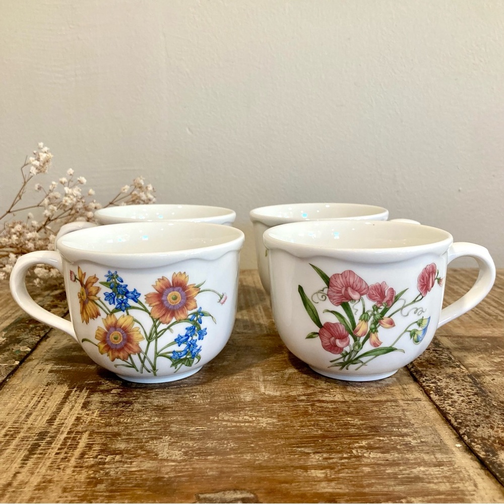 4 Noritake Casual Gourmet Tea Coffee Cups Garden Mugs Assorted Flowers 7940